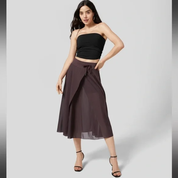 Halara High Waisted Drawstring Contrast Mesh 2in1 Side Pocket Flare Casual Skirt